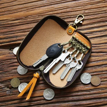 Мужской кошелек для ключей из натуральной кожи, мужская винтажная маленькая сумка ручной работы, держатель, органайзер, цепочка для ключницы
