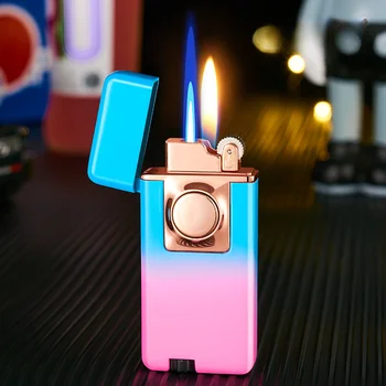 Надувная зажигалка с двойным пожарным выключателем градиентного цвета, Персонализированная Металлическая Креативная Лазерная резьба