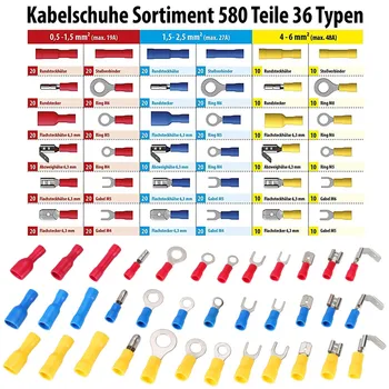Незаменимая коллекция кабельных наконечников 580 шт. в комплекте с 36 различными типами водонепроницаемых клемм для эффективного подключения