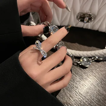 Новое серебряное кольцо с бантиком и бриллиантом, женское модное кольцо на палец, ювелирные изделия оптом