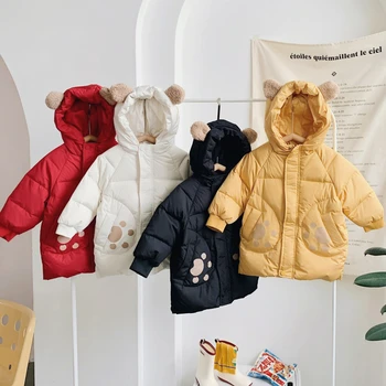 Новые детские куртки на 90% утином пуху для девочек, зимние толстовки для мальчиков, пальто, верхняя одежда для малышей, утепленные теплые наряды с героями мультфильмов для малышей