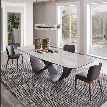 Обеденные столы, прямоугольный стол, черная длинная каменная доска, кухонный стол, современный гостиничный офис, Простая мебель для дома