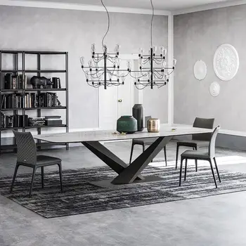 Обеденный гарнитур 6 стульев с современным мраморным столом для большой квартиры Итальянская минималистичная кухонная консоль Мебель для кухни Comedor