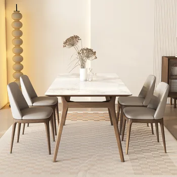 Обеденный стол из шифера из массива дерева в скандинавском минималистичном стиле для небольшого домашнего хозяйства с обеденным столом из шифера из белого вощеного дерева