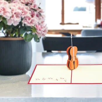 Открытки на годовщину скрипки, вырезанные лазером 3D поздравительные открытки с благодарностью, креатив Включает конверт и бирку для заметок на все случаи жизни