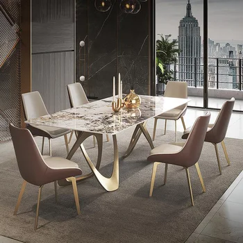 Офисная роскошная тарелка Прямоугольный обеденный стол Золотого цвета, роскошный Современный лаконичный кухонный стол из спеченного камня, мебель для квартиры ШХВХГ