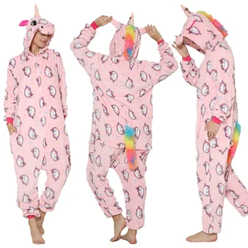 Пижамы Фланелевые пижамы унисекс Кигуруми для взрослых, утепленный повседневный комбинезон, одежда для отдыха, зимняя одежда, комбинезоны, Розовая ночная рубашка