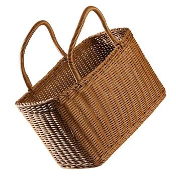 Плетеная корзина с ручкой, сумка-тоут из ротанга, плетеная корзина для хранения, корзина для покупок, тканые сумки для кухни, ванной комнаты