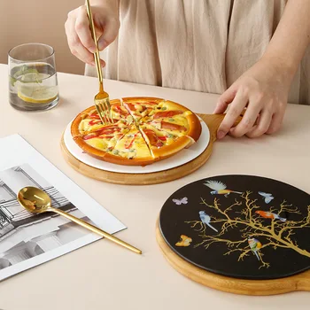 Ресторан Nordic 8-дюймовая 10-дюймовая тарелка для стейка, креативная западная тарелка для пиццы, керамическая тарелка из птицы и дерева