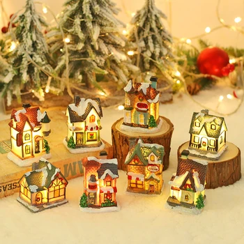 Рождественские украшения, скульптура из смолы, Рождественская сцена из смолы, деревенские домики, подходящие для подарков на день рождения
