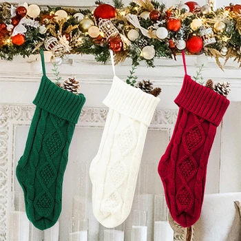 Рождественские Чулки, носки, Подарочный пакет, Подвеска в виде Рождественской елки, Вязаное подвесное украшение для домашней вечеринки