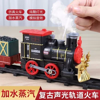 Рождественский винтажный паровоз, игрушечный вагон для мальчиков, имитирующий Высокоскоростную железную дорогу, детская модель радиоуправляемого поезда
