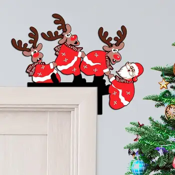 Рождественский Декор Праздничный Санта Клаус Олень Деревянная Отделка Рождественской Двери Угловая Рамка Украшение для Счастливого Нового 2023 Года Рождество