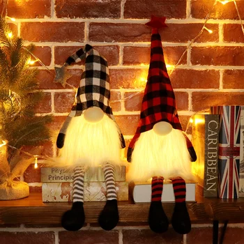 Рождественское светодиодное светящееся украшение Рождественская Кукла-гном с блестками, подарок для детей на Новый 2024 год, украшения для Рождественской елки, Подвесной кулон, Натальный