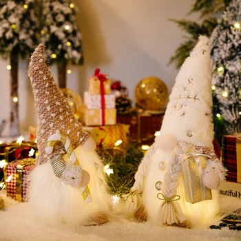 Рождественское украшение Бородатый гном с подсветкой, кукла Рудольф, Светящийся Рождественский Гном, Кукла Санта-Эльф