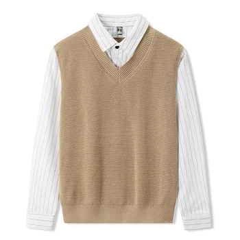 свитер в опрятном стиле, мужской весенне-осенний новый модный популярный свитер с воротником-стойкой, мужская одежда из двух комплектов трикотажных свитеров
