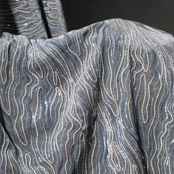 Серая Случайная Вышивка бисером из эластичной бархатной ткани Платье в полоску Нижняя юбка Фон Одежда Ткань для шитья своими руками