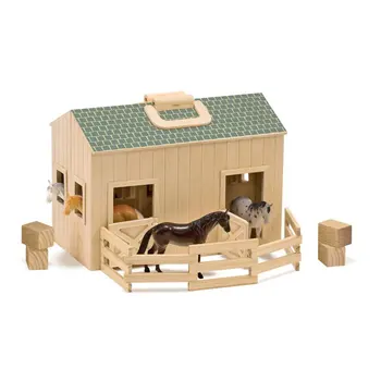 Складываемый деревянный кукольный домик для лошадей с ручкой и игрушечными лошадками (11 шт.)
