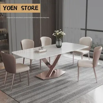 Современные минималистичные Складные обеденные столы со столешницей из каменной плиты толщиной 12 мм, мебель с закругленными углами, Кухонный стол и 6 стульев
