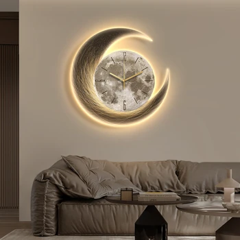 Современные роскошные настенные часы для гостиной Часы для украшения столовой Креативные часы Настенный светильник Часы для столовой Настенные