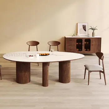 Современный Акцентный стол Овальной формы С ножками из массива Дерева, Деревянная Кухонная Мебель Для малых и больших помещений, Обеденный стол Японского дизайна