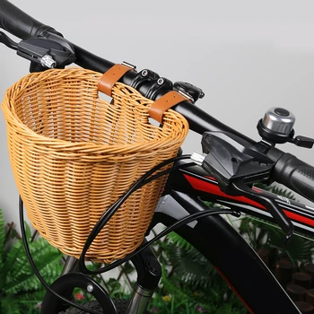 Съемная велосипедная корзина из искусственного ротанга с кожаными ремнями, корзина для хранения велосипедов, Гидроизоляционные велосипедные аксессуары