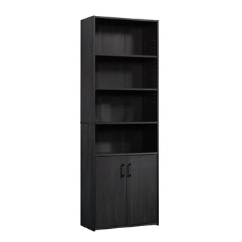 Традиционный книжный шкаф с дверцами на 5 полок, черная книжная полка, мебельная полка для хранения