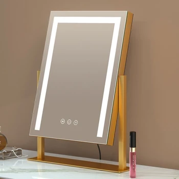 Туалетное зеркало для макияжа с подсветкой Зеркало для туалетного столика со светодиодной подсветкой HD Круглое настольное зеркало с 3-х цветным регулируемым освещением