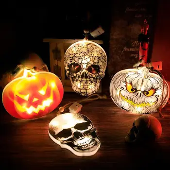 Украшение вечеринки Ghost Festival Струнный фонарь с черепом Демона, светодиодная лампа в виде тыквы, декор в виде Счастливого Дня Хэллоуина, Красочная лампа