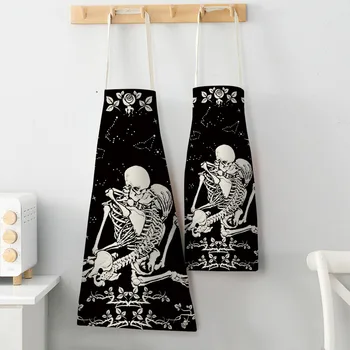 Фартуки серии Skeleton Хлопчатобумажный Льняной фартук с принтом скелета на Хэллоуин, фартук для домашней кухни с защитой от жира