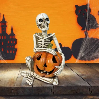 Фигурки-фонарики из Тыквы в стиле ужасов на Хэллоуин, поделки из смолы, модель скелета из тыквы, Светящееся украшение для вечеринки на Хэллоуин