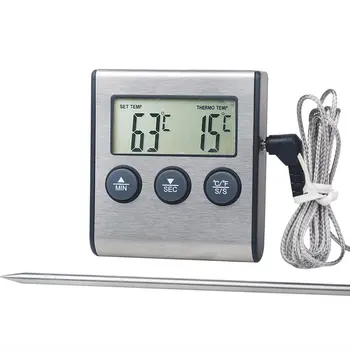 Цифровой кухонный термометр для мяса, нержавеющий водонепроницаемый датчик температуры мяса, измеритель температуры барбекю для приготовления в духовке, таймер для гриля