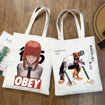 Человек-бензопила, холщовая сумка на плечо, Макима, сумки, Эко-Многоразовая сумка для покупок Pochita, винтажные сумки из аниме-мультфильма Ulzzang
