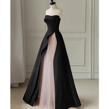 Черное вечернее платье из высококачественного тюля без бретелек, роскошь, чувство дизайна, Элегантность вечернего платья для банкета, сексуальные бальные платья длиной до пола