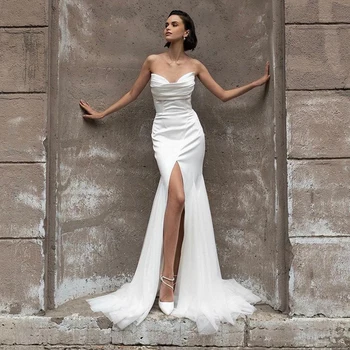 Элегантное платье-труба, платье невесты, свадебные платья без рукавов с глубоким вырезом и высокой спинкой, robe de mariée