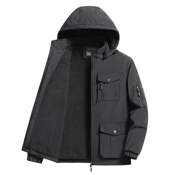 2023 Новая мужская зимняя Флисовая Теплая Съемная куртка с капюшоном, мужская деловая Повседневная ветрозащитная куртка на открытом воздухе, мужское пальто, плюс размер 8XL