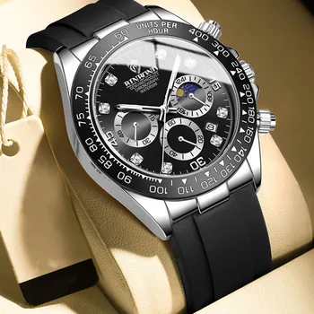 Роскошные мужские наручные часы с водонепроницаемым светящимся хронографом, мужские часы с силиконовым ремешком, мужские кварцевые часы с датой + коробка